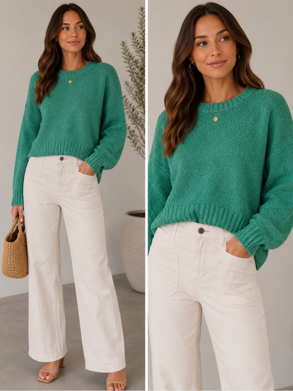 Eileen Fisher Suéter Verde Jade Texturizado con Cashmere Orgánico XS